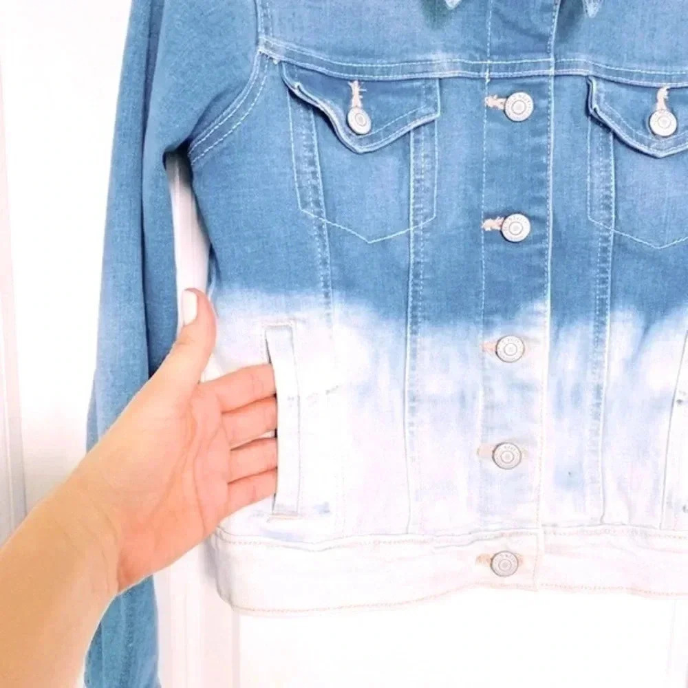 Old Navy Girls Large 10/12 Ombre Jean Jacket Dip Dye Blue White - Picture 6 of 13